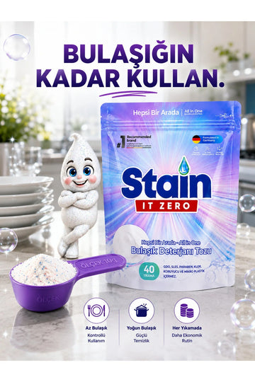 Stain İt Zero Hepsi Bir Arada Toz Bulaşık Makinesi Deterjanı - 40 Yıkama