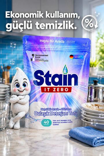 Stain İt Zero Hepsi Bir Arada Toz Bulaşık Makinesi Deterjanı - 40 Yıkama