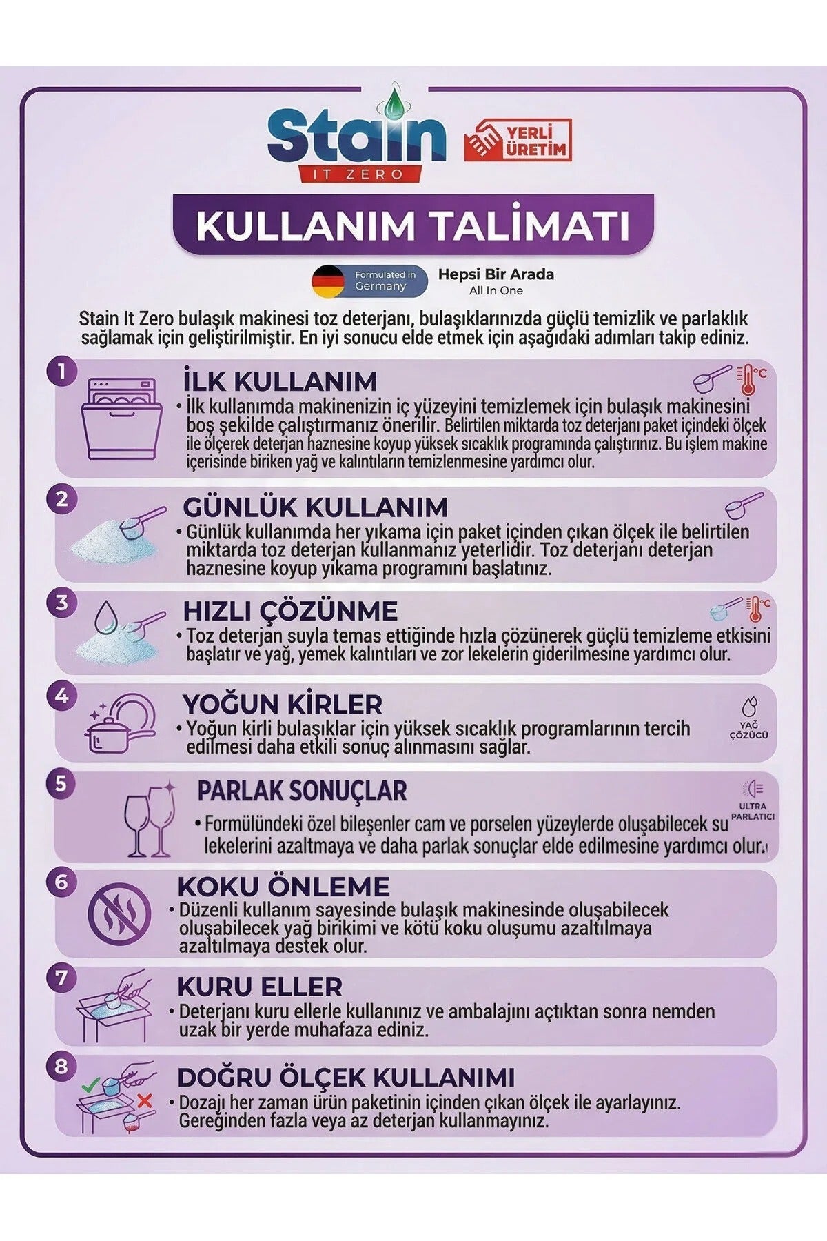 Stain İt Zero Hepsi Bir Arada Toz Bulaşık Makinesi Deterjanı - 40 Yıkama