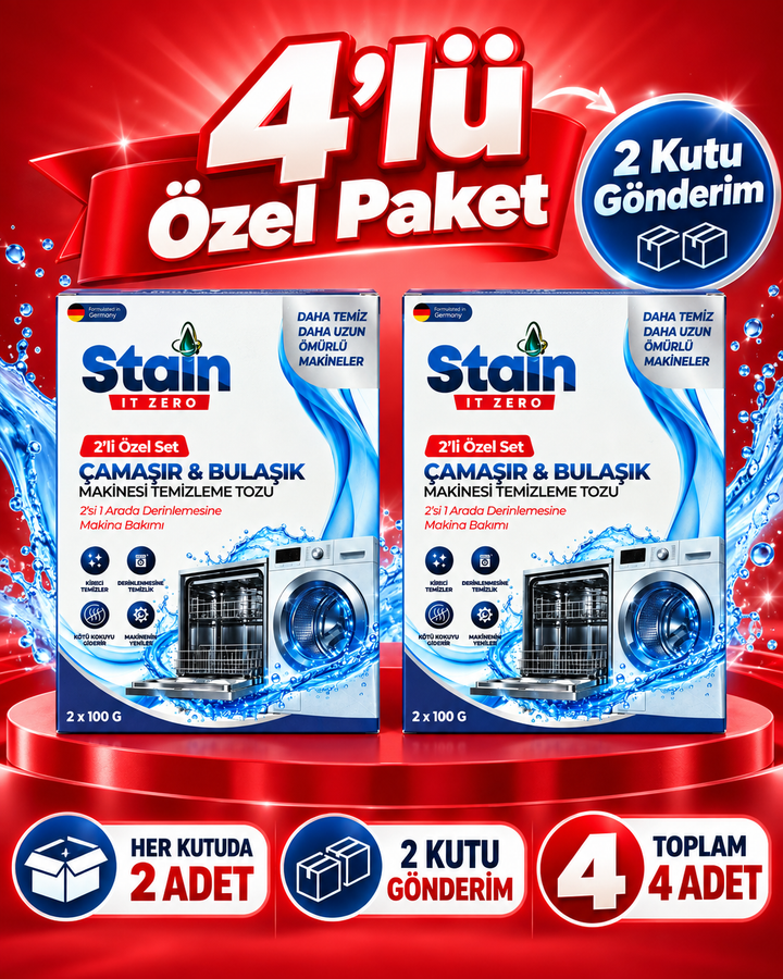 Çamaşır ve Bulaşık Makinesi Temizleyici 4’lü Set – Kireç, Yağ ve Kalıntıları Giderir 2x100 G