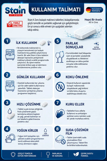 Stain İt Zero Hepsi Bir Arada Bulaşık Makinesi Tableti & Zorlu Kirlerde Güçlü Sonuç - 30 Yıkama