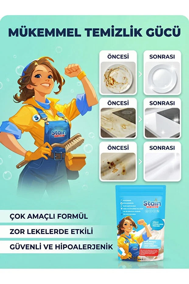 Stain İt Zero Çamaşır & Yüzey İçin Çok Amaçlı Aktif Oksijenli Toz Leke Çıkarıcı ve Beyazlatıcı - 800 gr