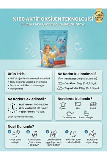 Stain İt Zero Çamaşır & Yüzey İçin Çok Amaçlı Aktif Oksijenli Toz Leke Çıkarıcı ve Beyazlatıcı - 800 gr