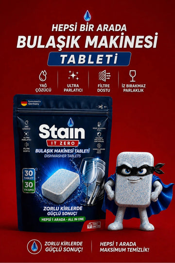 Stain İt Zero Hepsi Bir Arada Bulaşık Makinesi Tableti & Zorlu Kirlerde Güçlü Sonuç - 30 Yıkama