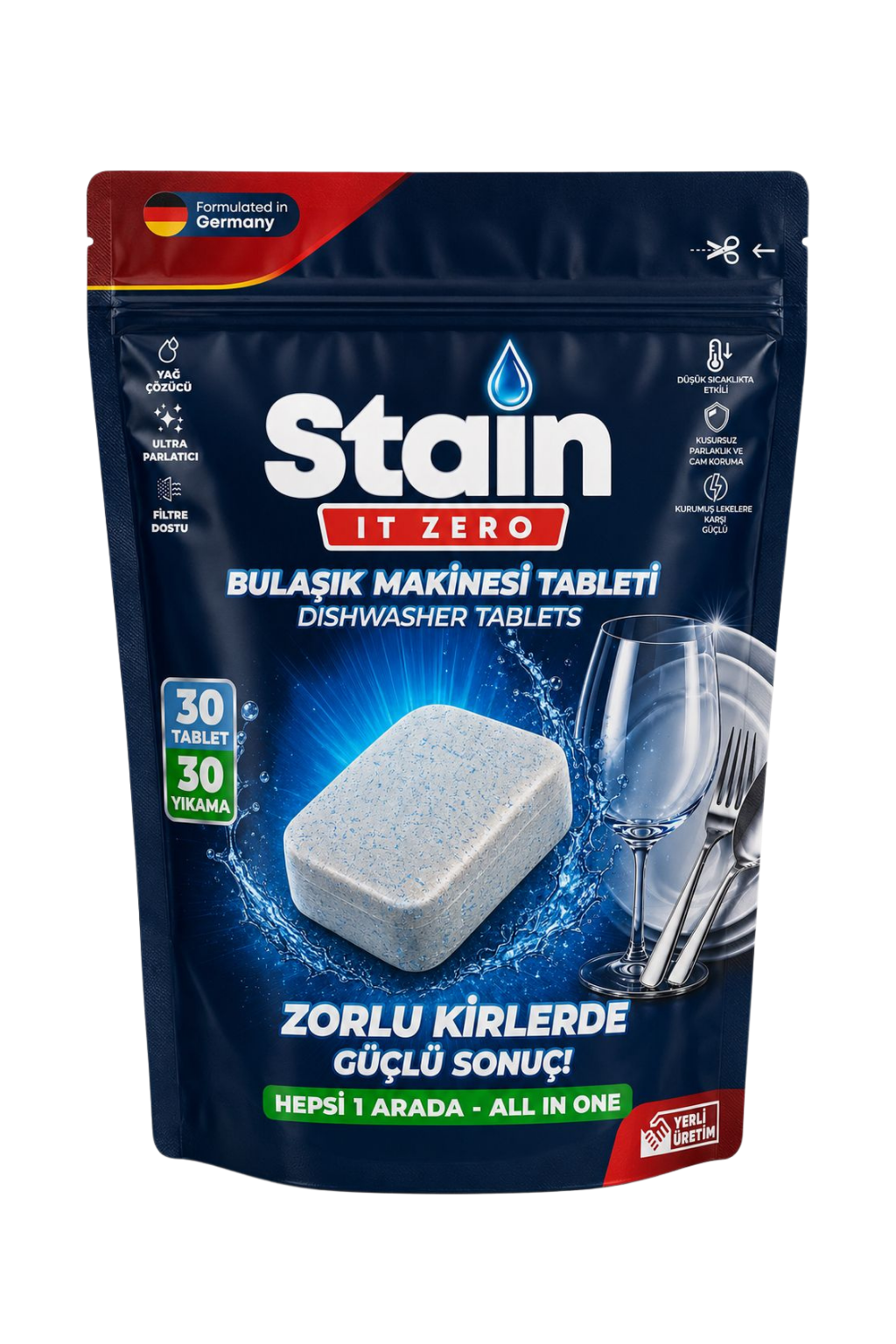 Stain İt Zero Hepsi Bir Arada Bulaşık Makinesi Tableti & Zorlu Kirlerde Güçlü Sonuç - 30 Yıkama