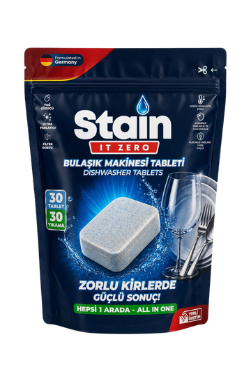 Stain İt Zero Hepsi Bir Arada Bulaşık Makinesi Tableti & Zorlu Kirlerde Güçlü Sonuç - 30 Yıkama