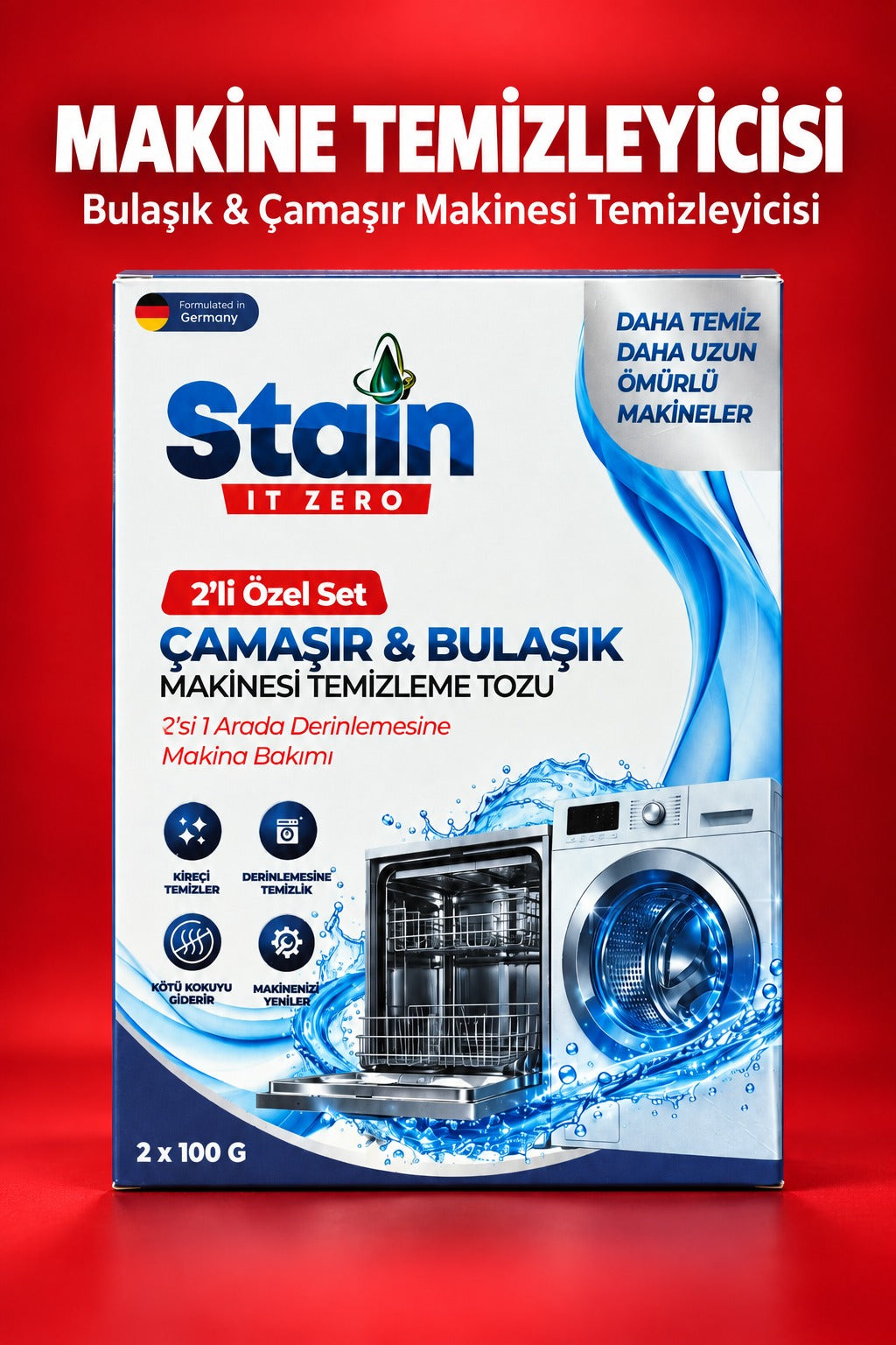 Stain It Zero Çamaşır ve Bulaşık Makinesi Temizleyici 2'li Set 2x100 g