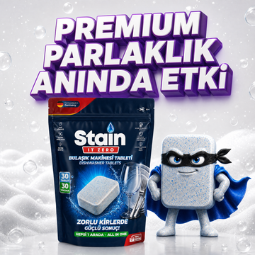 Stain İt Zero Hepsi Bir Arada Bulaşık Makinesi Tableti & Zorlu Kirlerde Güçlü Sonuç - 30 Yıkama